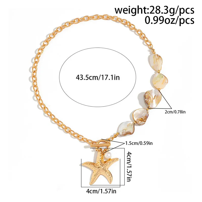 Ladies Conch OT Buckle Starfish Imitation Pearl Necklaces