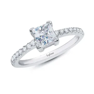 Lafonn Sterling Silver Platinum Plated Simulated Diamonds Princess Cut Engagement Ring