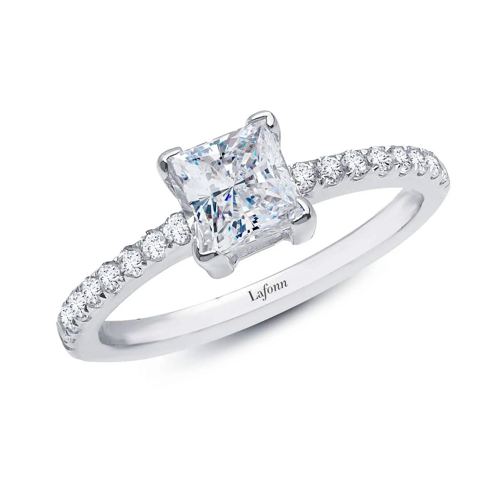 Lafonn Sterling Silver Platinum Plated Simulated Diamonds Princess Cut Engagement Ring