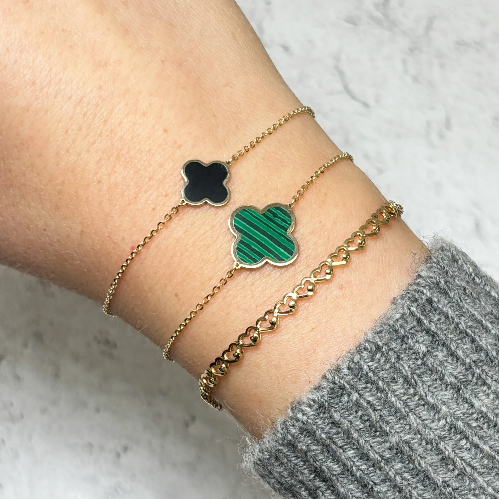 Large Malachite Single Clover Bracelet