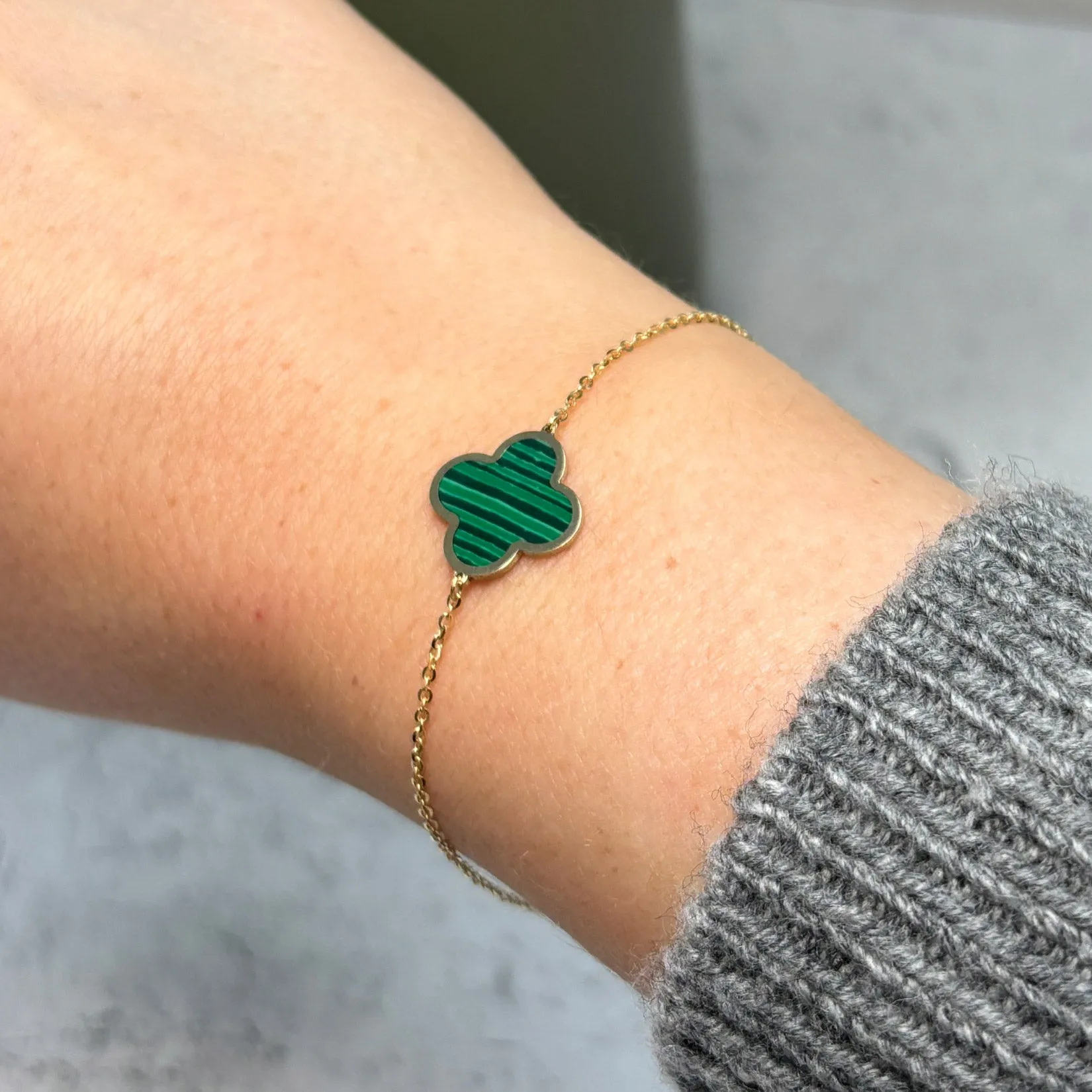 Large Malachite Single Clover Bracelet