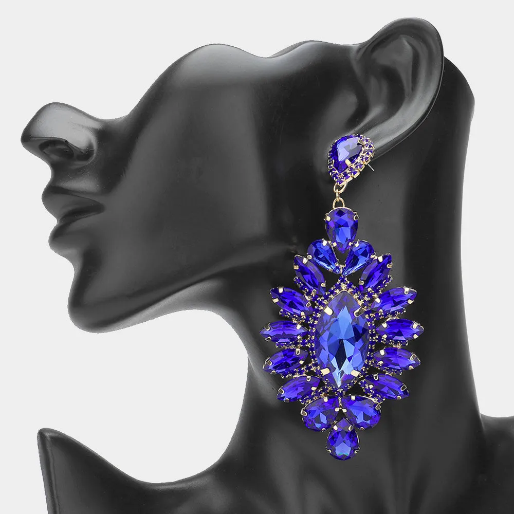 Large Sapphire Crystal Marquise Stone Center Pageant Earrings   \ Prom Earrings | 647022