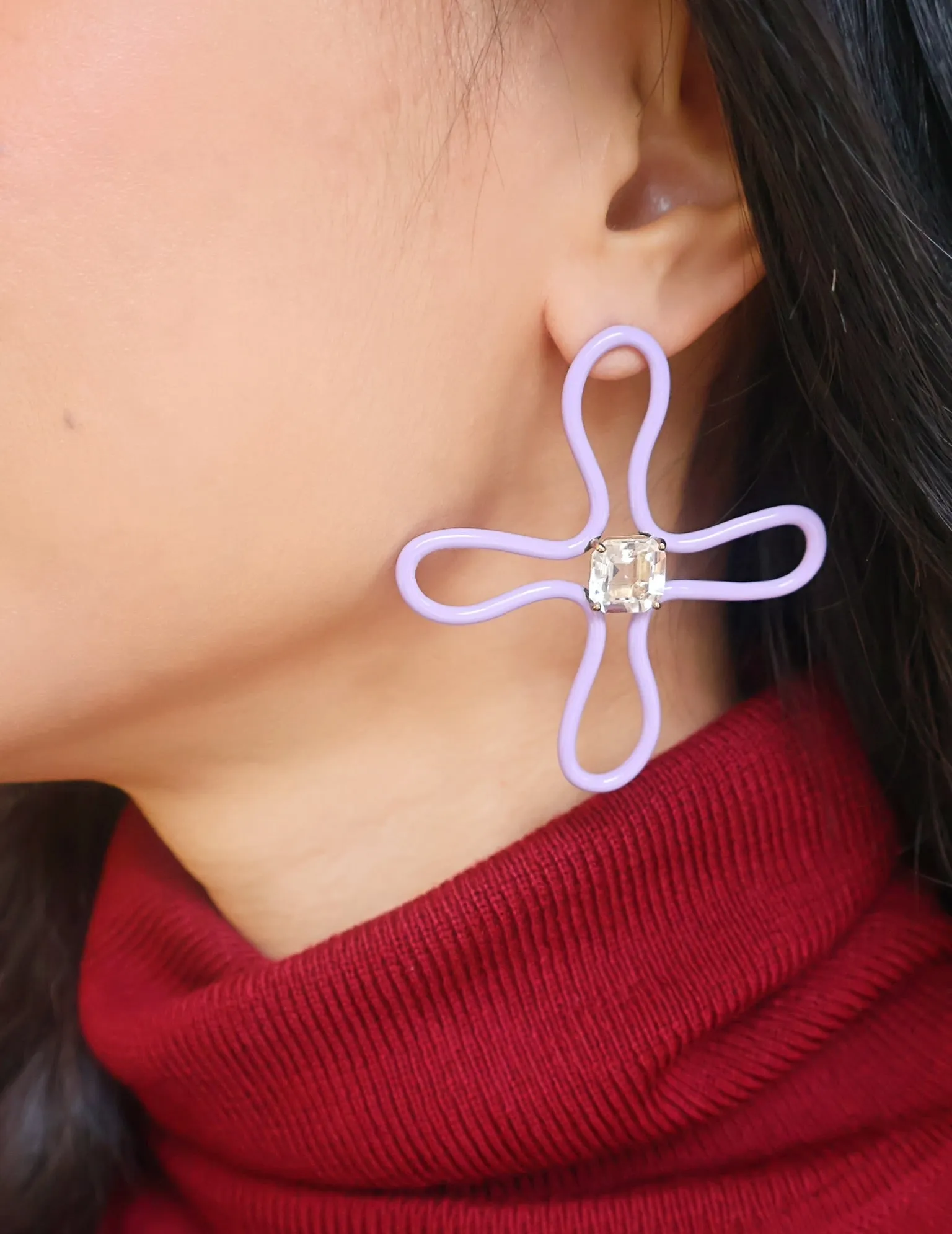 Lavender & Rock Crystal Lucky Flower Earrings