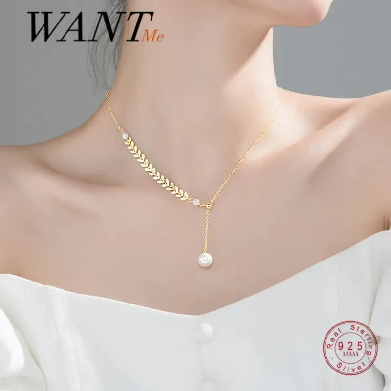 Leaf Pearl Pendant Necklace