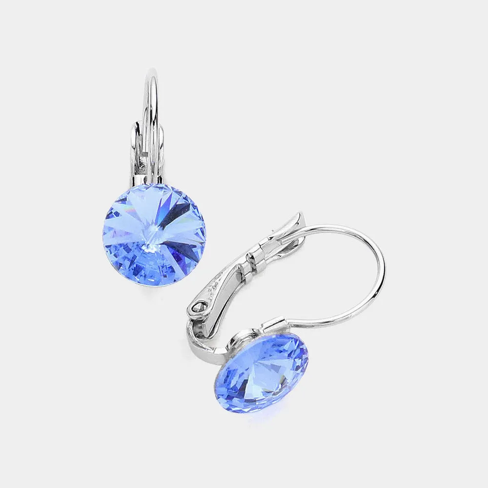 Light Sapphire Round Crystal Lever Back Pageant Earrings | Interview Earrings |  376372