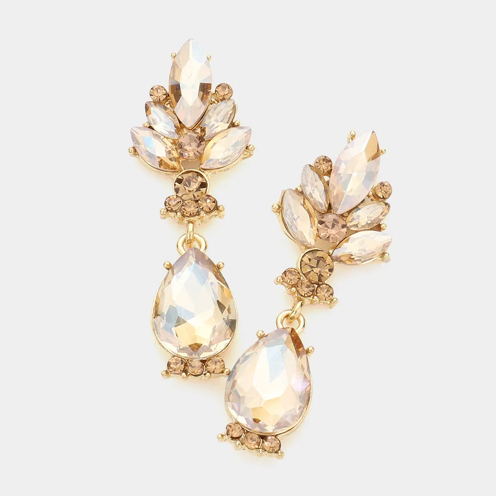 Light Topaz Crystal Teardrop Dangle Earrings | 366833