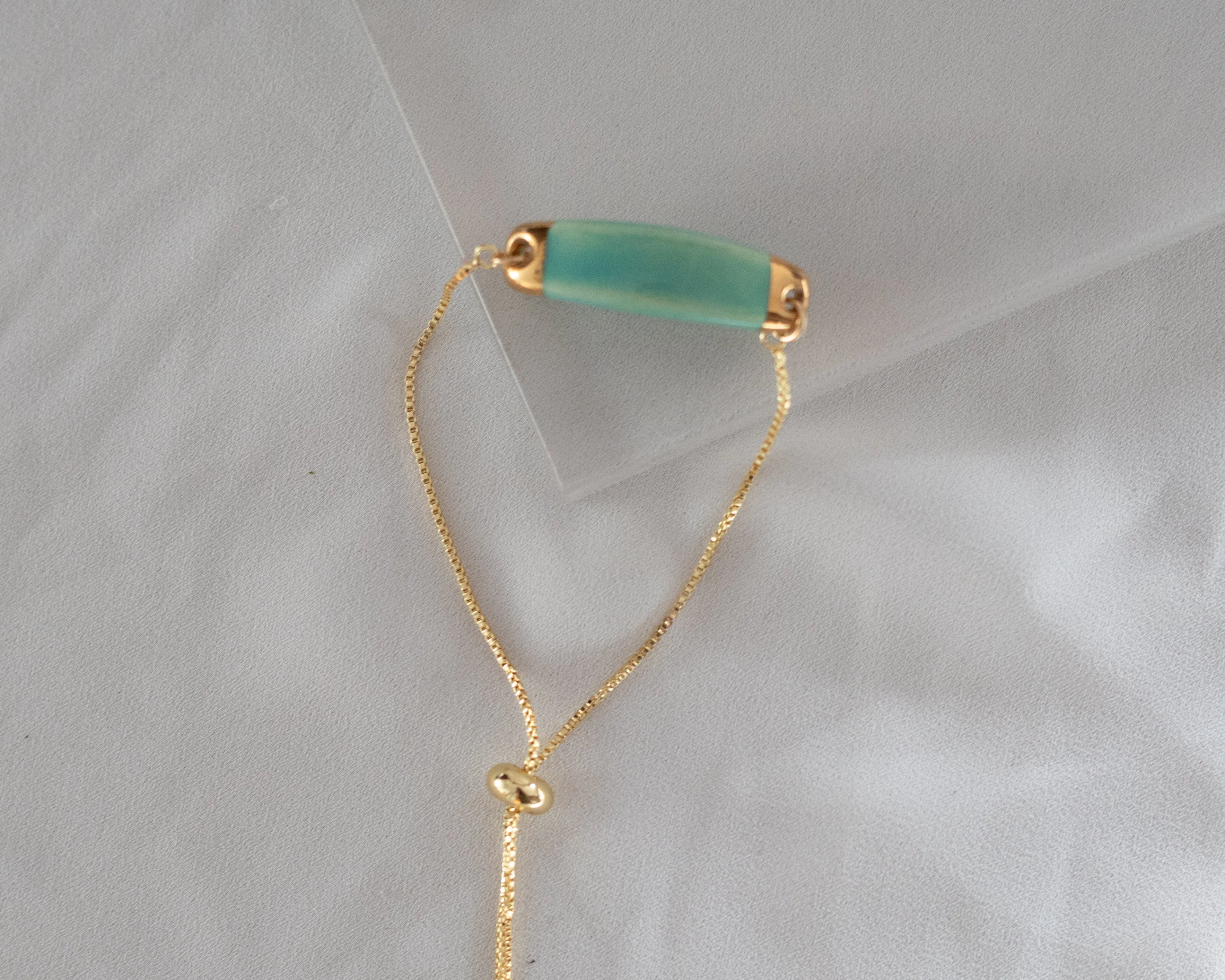 Light Turquoise and Gold Adjustable Porcelain Bracelet