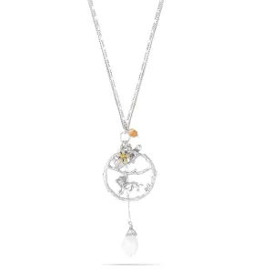 LION FLOWER AND BEE CHARMS WHITE BEADS DROP NECKLACES #203NT1501 (10G1/1D20)
