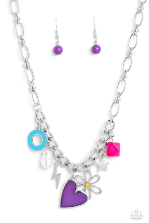 Living in CHARM-ony - Purple - Heart Flower Star Charm Paparazzi Short Necklace