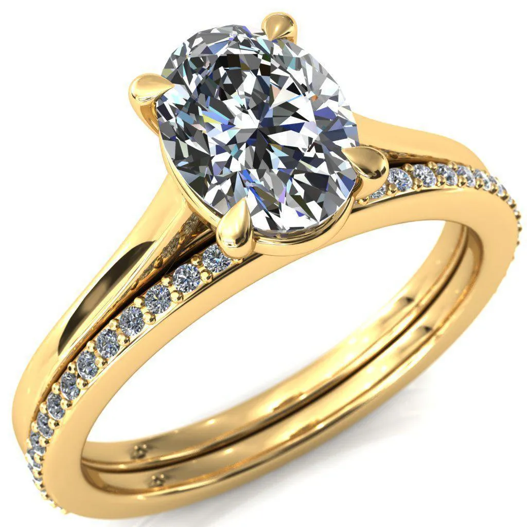 Lizzy Oval Center Stone 4 Claw Prong Cathedral Engagement Ring