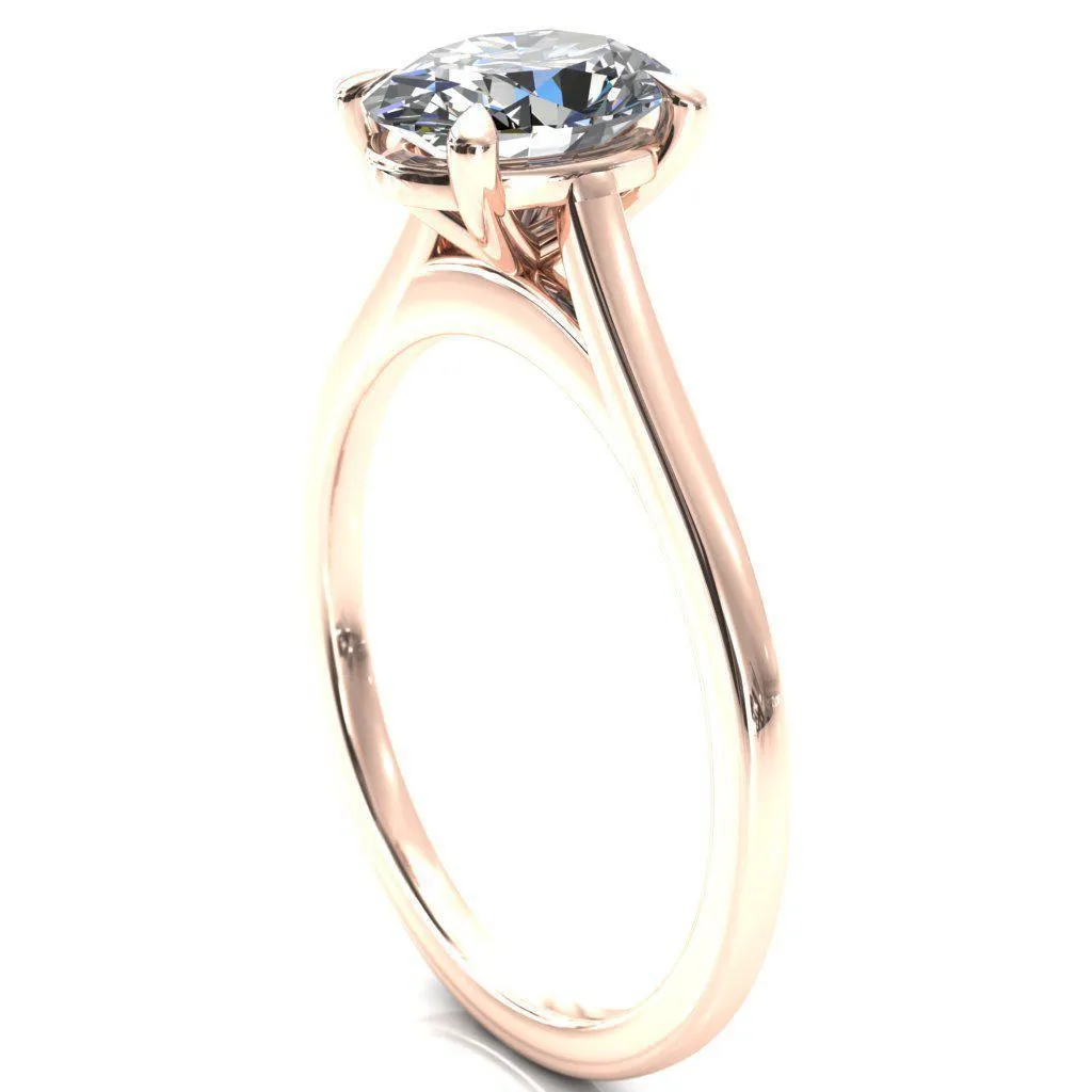 Lizzy Oval Center Stone 4 Claw Prong Cathedral Engagement Ring