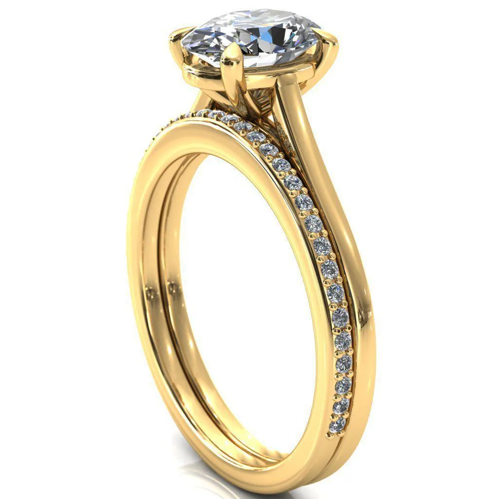 Lizzy Oval Center Stone 4 Claw Prong Cathedral Engagement Ring