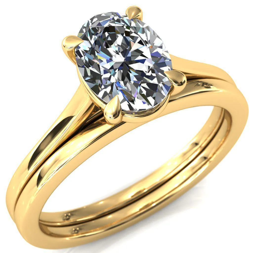 Lizzy Oval Center Stone 4 Claw Prong Cathedral Engagement Ring