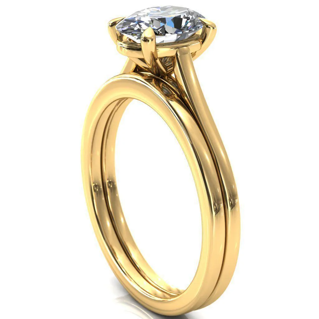 Lizzy Oval Center Stone 4 Claw Prong Cathedral Engagement Ring