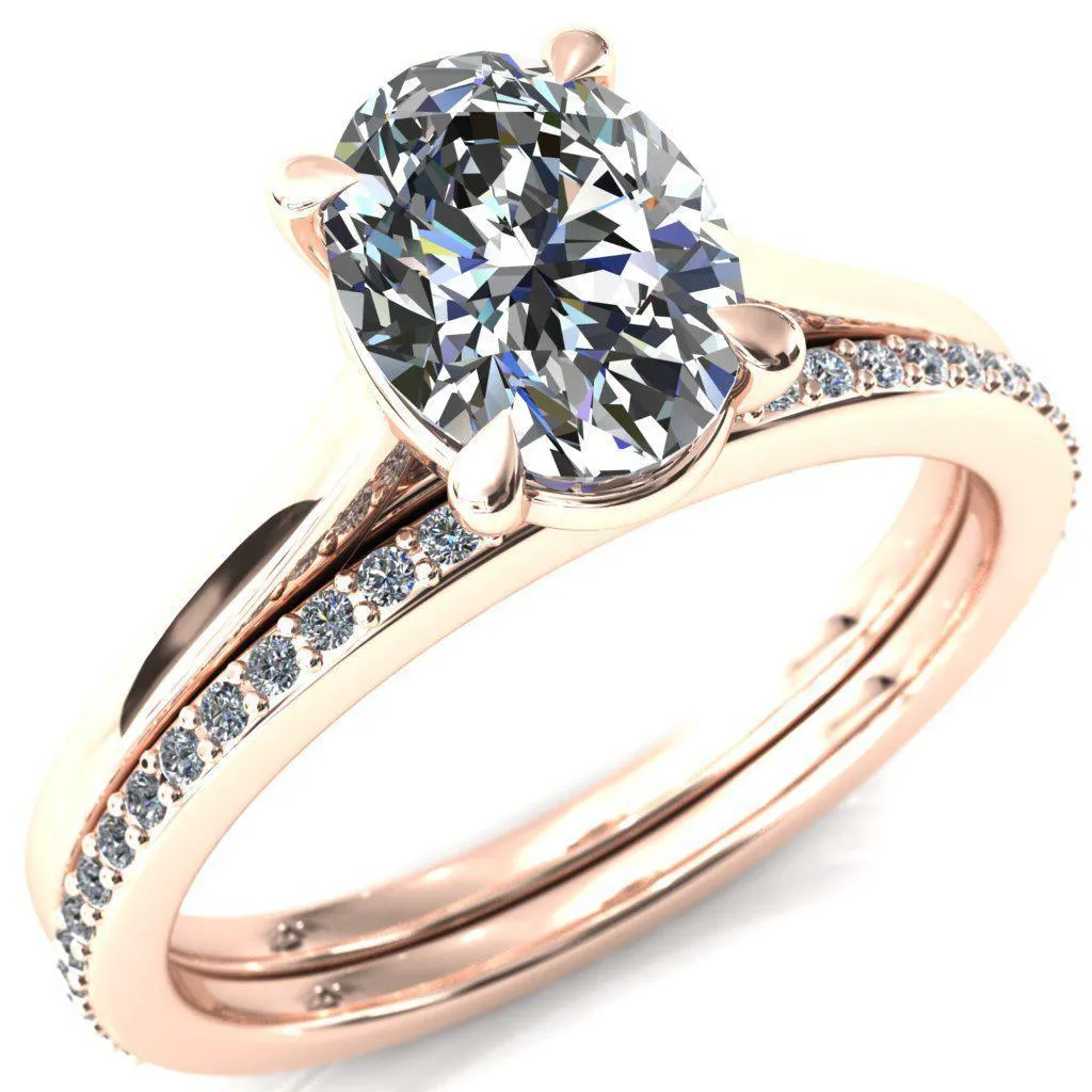 Lizzy Oval Center Stone 4 Claw Prong Cathedral Engagement Ring