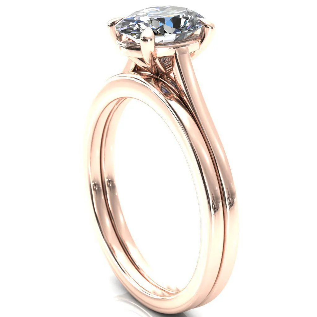 Lizzy Oval Center Stone 4 Claw Prong Cathedral Engagement Ring