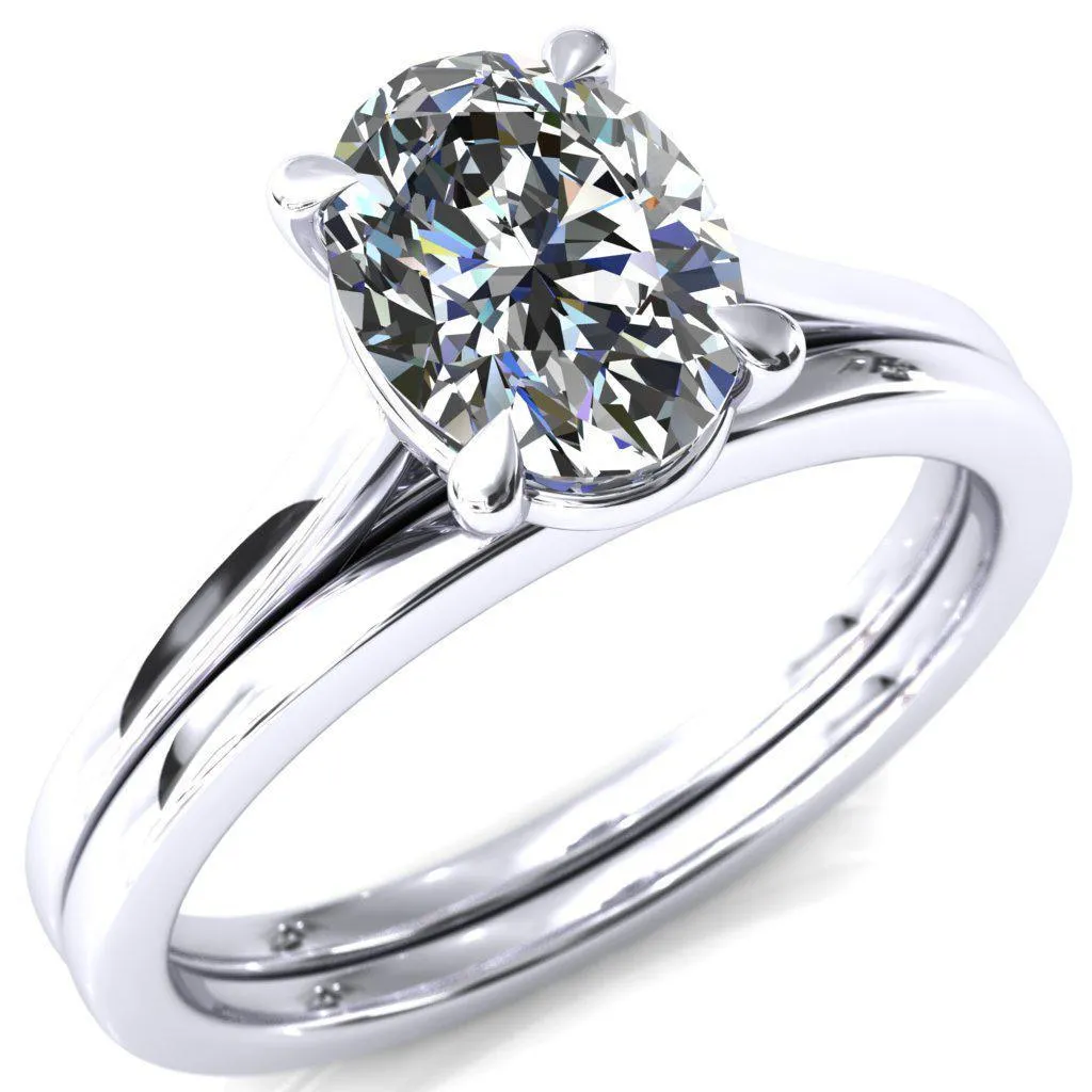Lizzy Oval Center Stone 4 Claw Prong Cathedral Engagement Ring