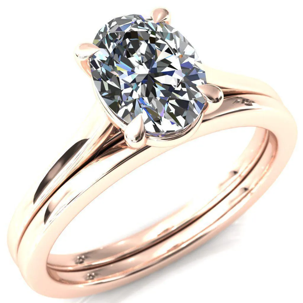 Lizzy Oval Center Stone 4 Claw Prong Cathedral Engagement Ring