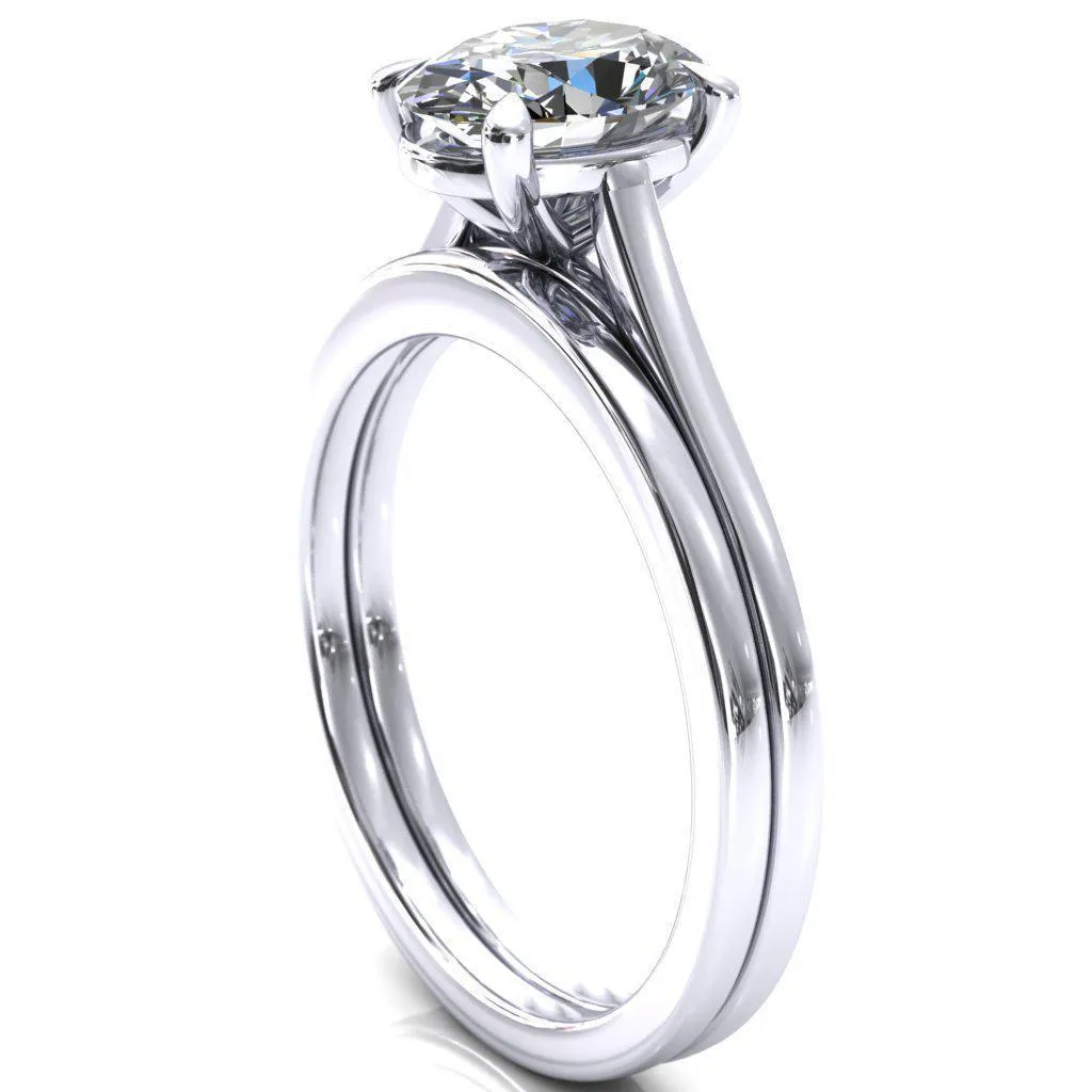 Lizzy Oval Center Stone 4 Claw Prong Cathedral Engagement Ring