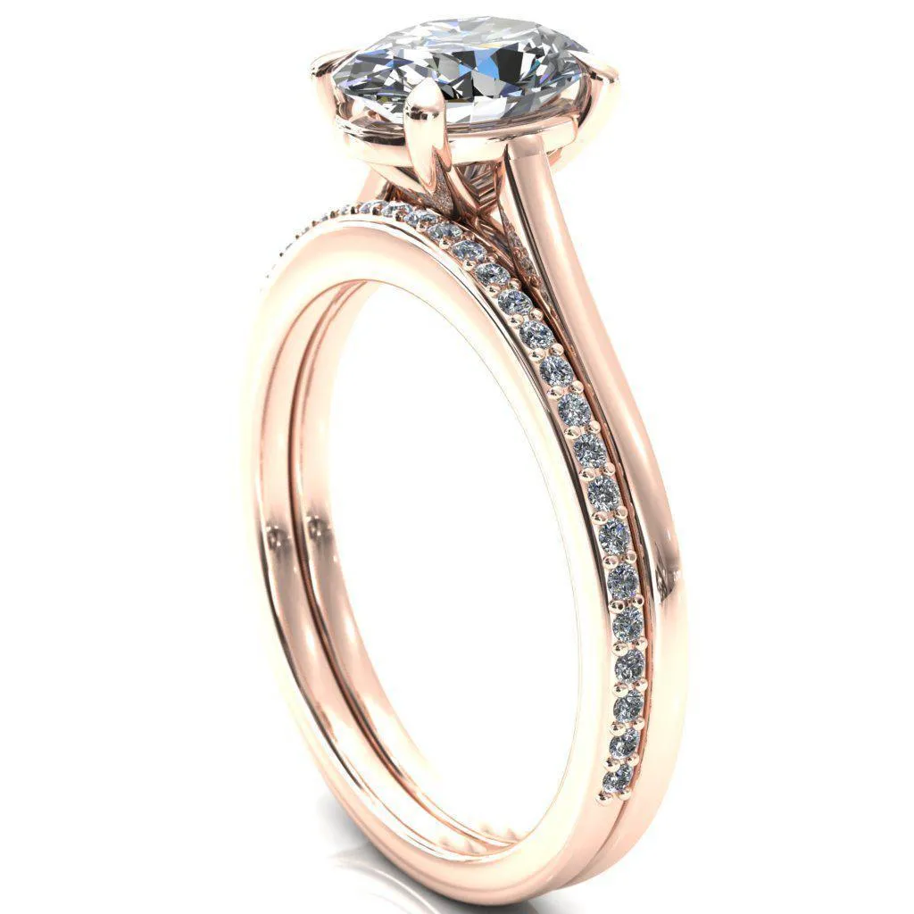 Lizzy Oval Center Stone 4 Claw Prong Cathedral Engagement Ring