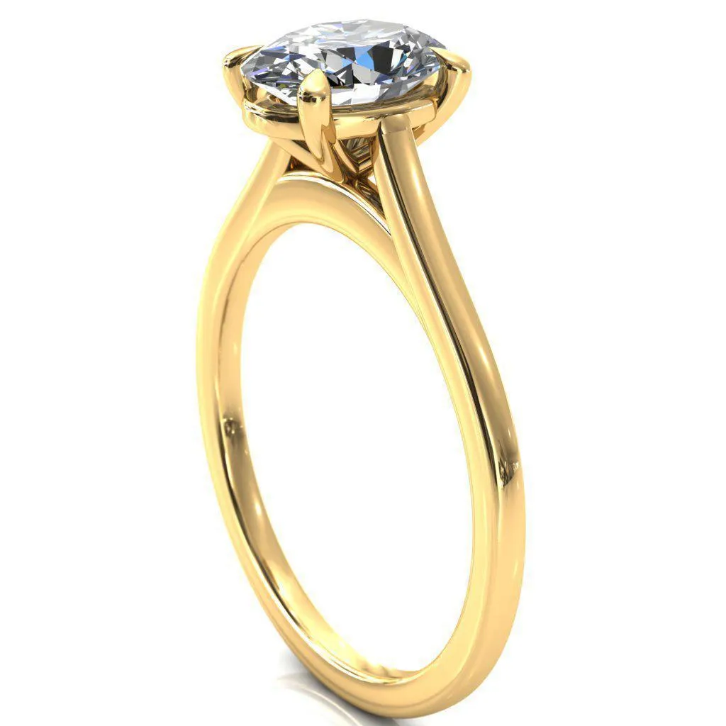 Lizzy Oval Center Stone 4 Claw Prong Cathedral Engagement Ring