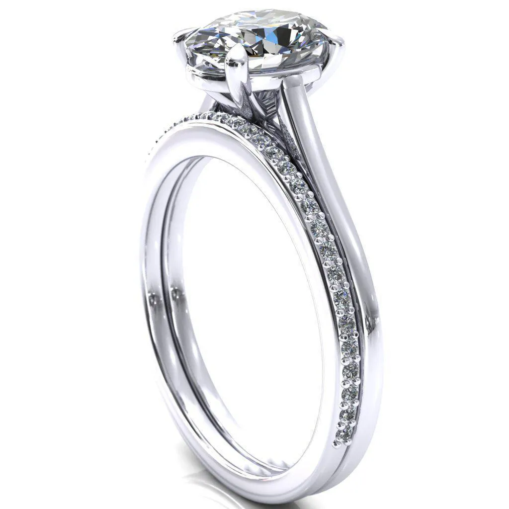 Lizzy Oval Center Stone 4 Claw Prong Cathedral Engagement Ring