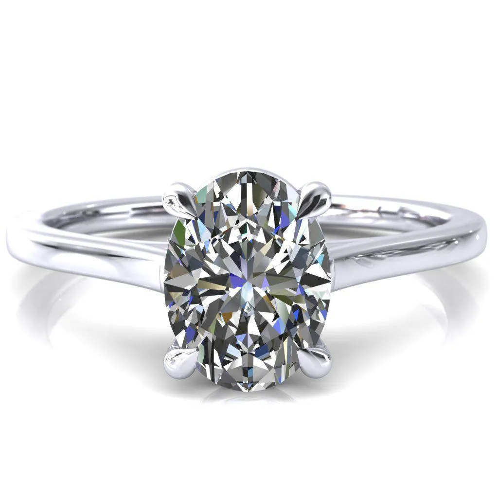 Lizzy Oval Center Stone 4 Claw Prong Cathedral Engagement Ring