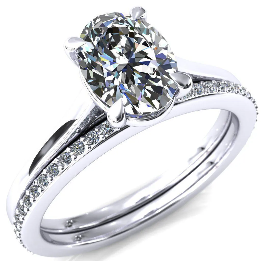 Lizzy Oval Center Stone 4 Claw Prong Cathedral Engagement Ring