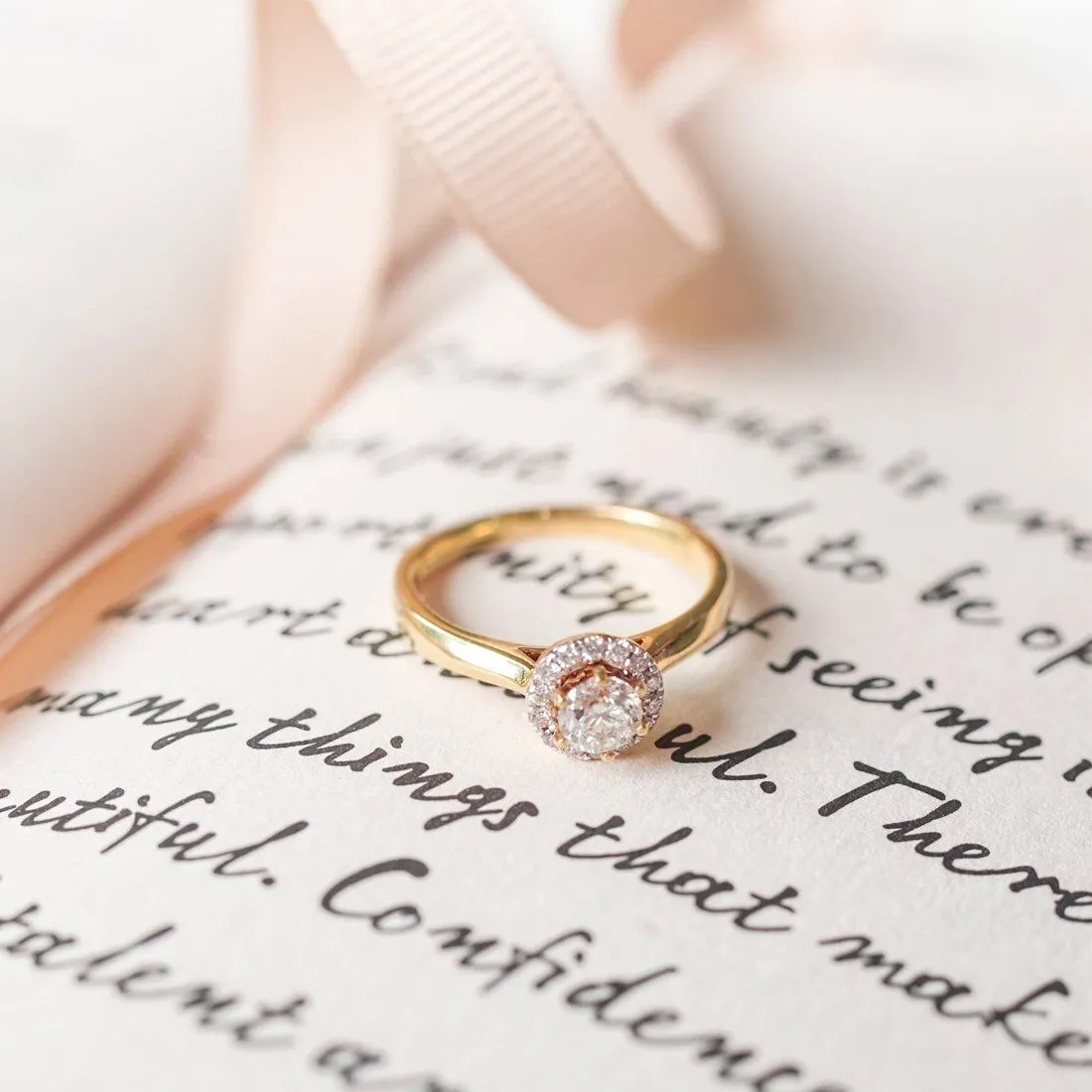 Love by Michelle Beville Halo Solitaire Ring with 0.55ct of Diamonds in 18ct Yellow Gold
