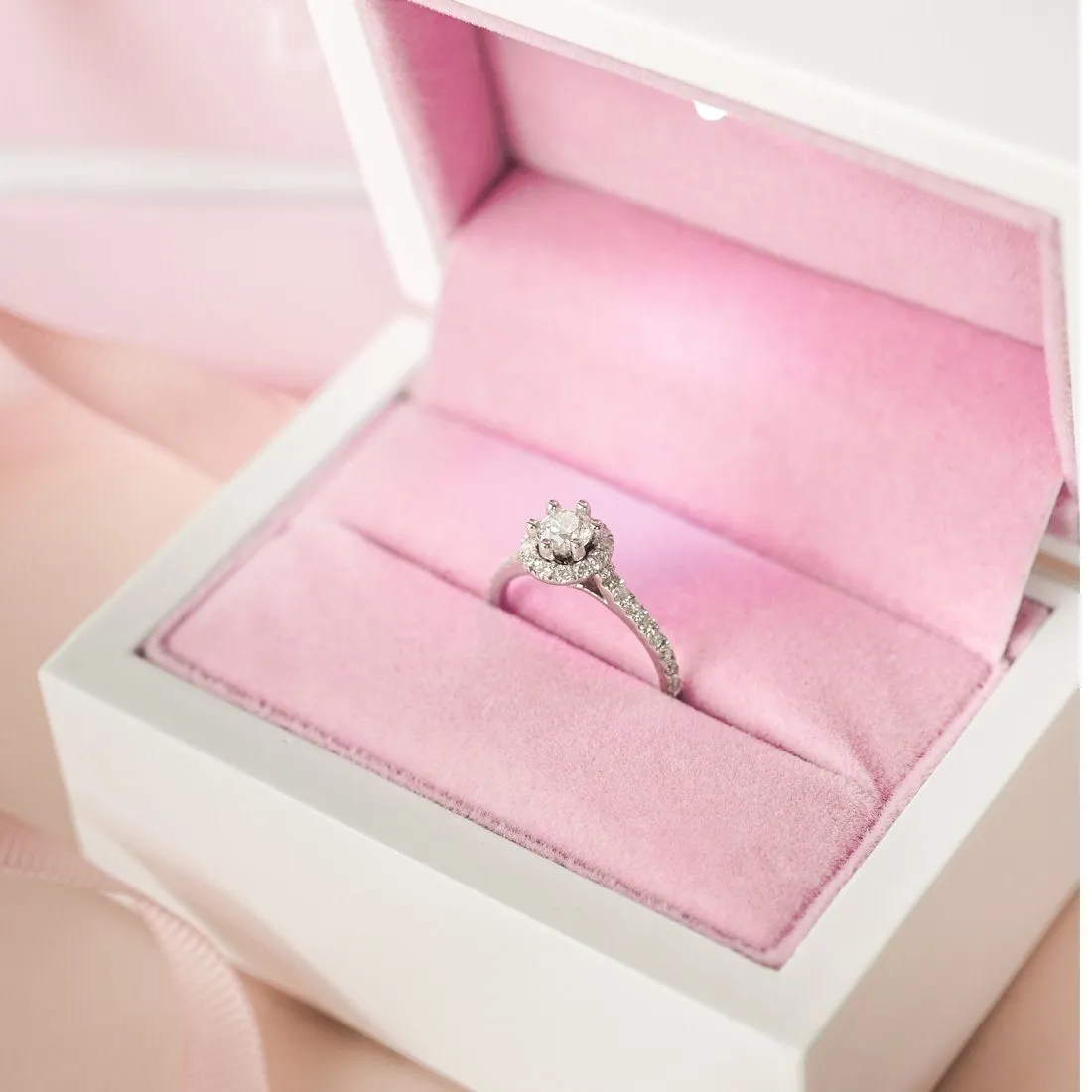 Love by Michelle Beville Halo Solitaire Ring with 0.90ct of Diamonds in 18ct White Gold