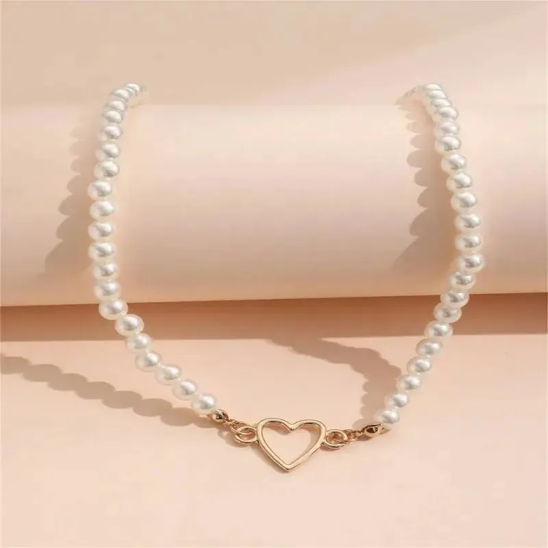 Love Heart Pearl Necklace Female Personality Travel Party Fashion Clavicle Accessories
