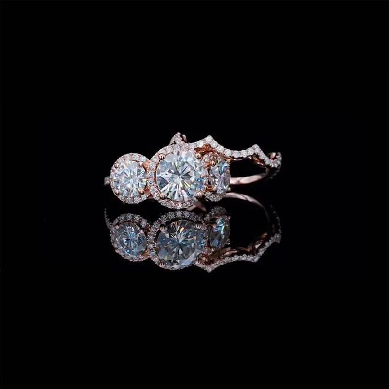 Love Trust Respect Engagement Ring Set in 14k Rose Gold 2.0ct Round Cut Diamond
