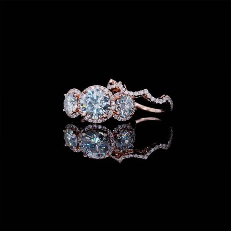 Love Trust Respect Engagement Ring Set in 14k Rose Gold 2.0ct Round Cut Diamond
