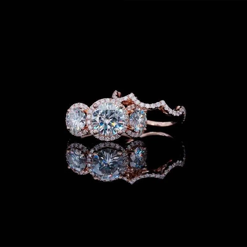 Love Trust Respect Engagement Ring Set in 14k Rose Gold 2.0ct Round Cut Diamond