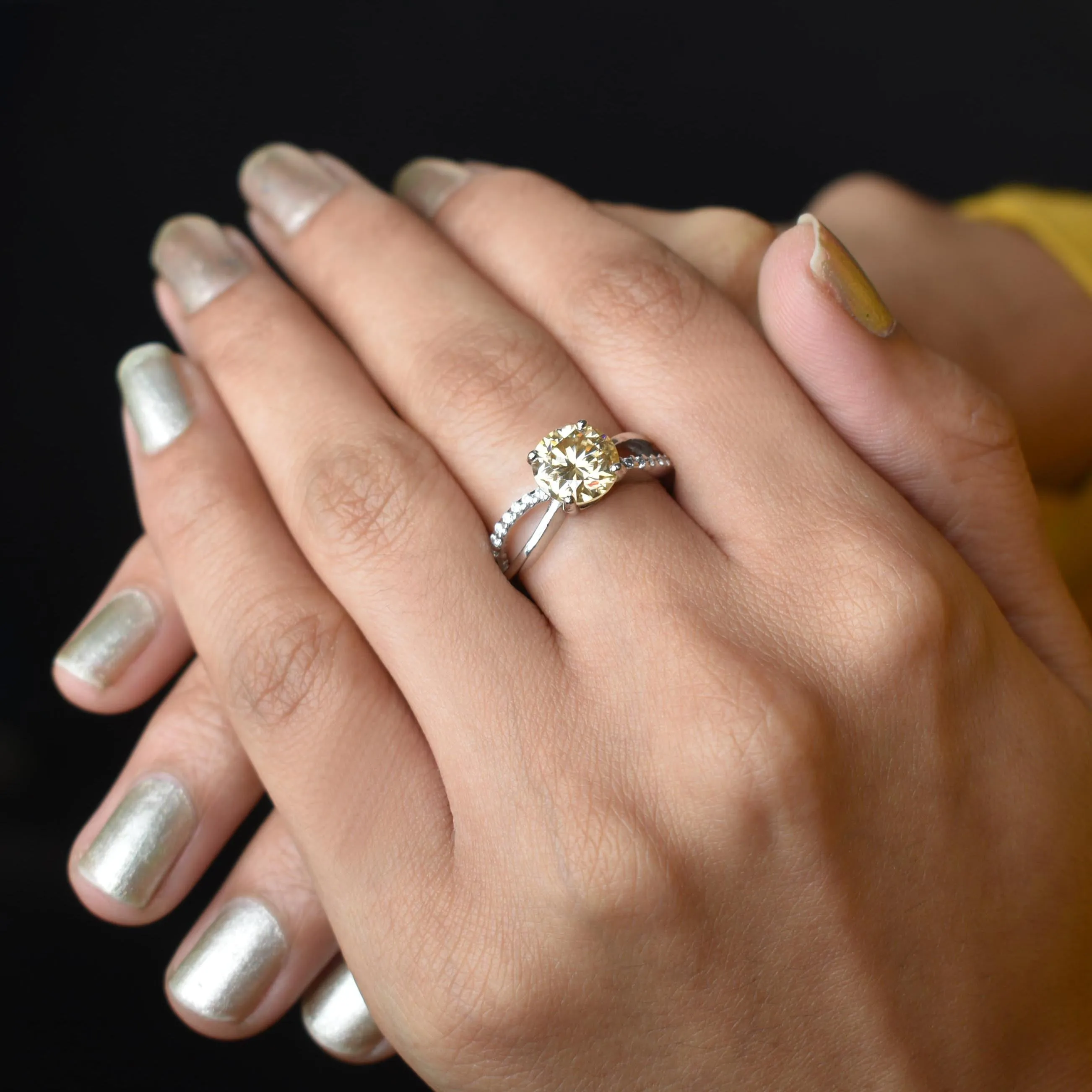 Lovely Champagne Diamond Ring With White Accents, Latest Design & Great Sparkle! Gift For Wife! 2.00 Ct Certified
