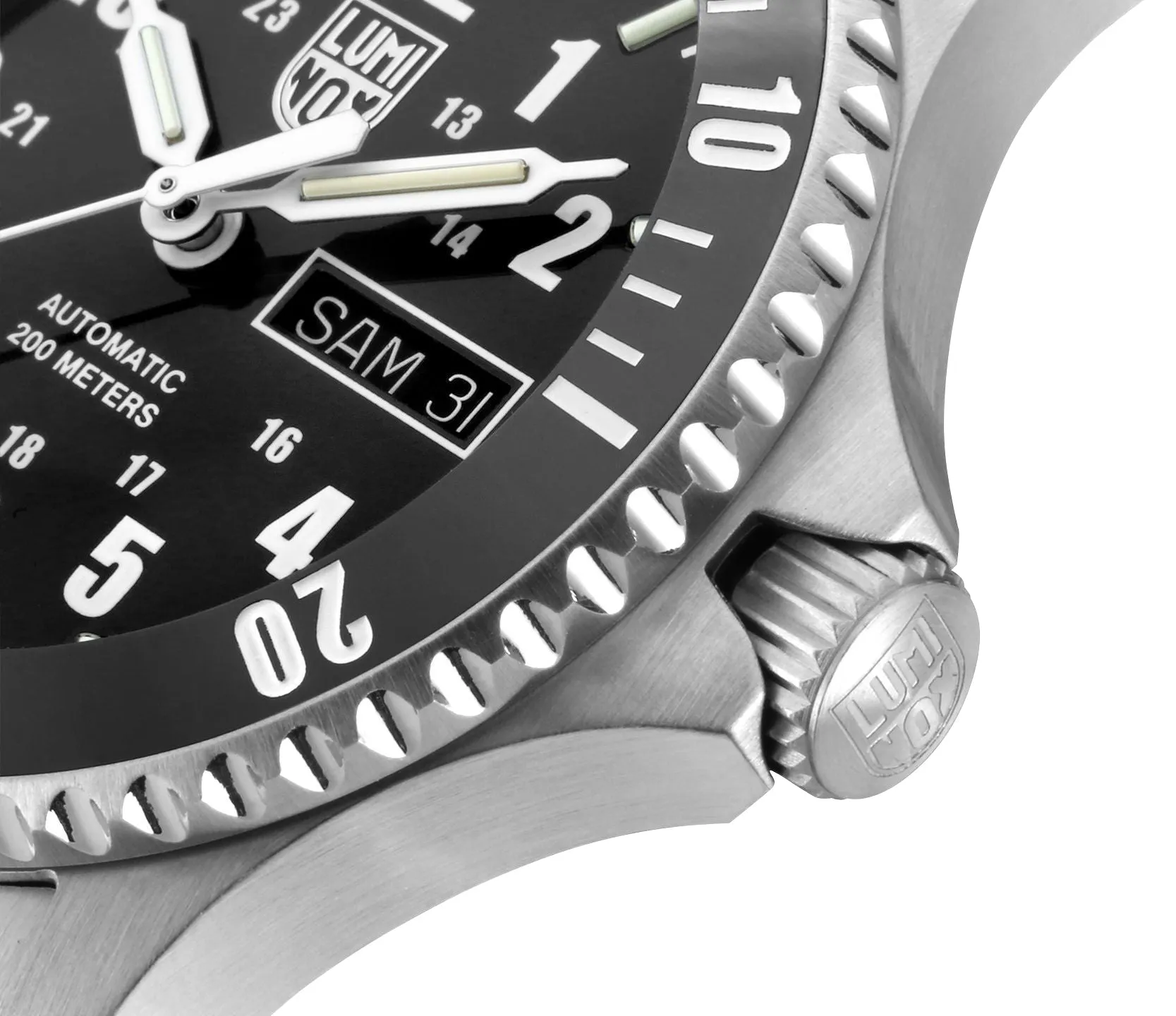 Luminox Sport Timer Automatic Stainless Steel Black Dial Black Leather Strap Day/Date Divers Mens Watch XS.0921