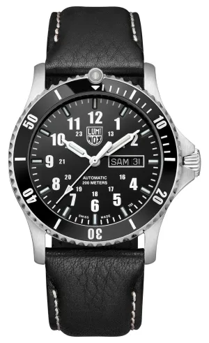 Luminox Sport Timer Automatic Stainless Steel Black Dial Black Leather Strap Day/Date Divers Mens Watch XS.0921