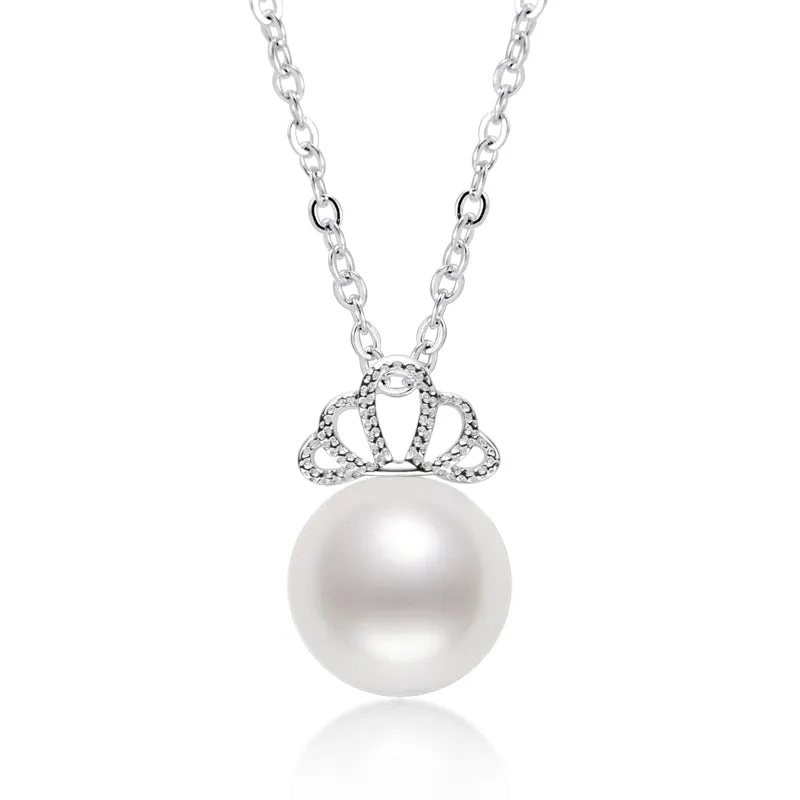 Luxury Princess Crown Geniune Freshwater Pearl Pendant Necklace