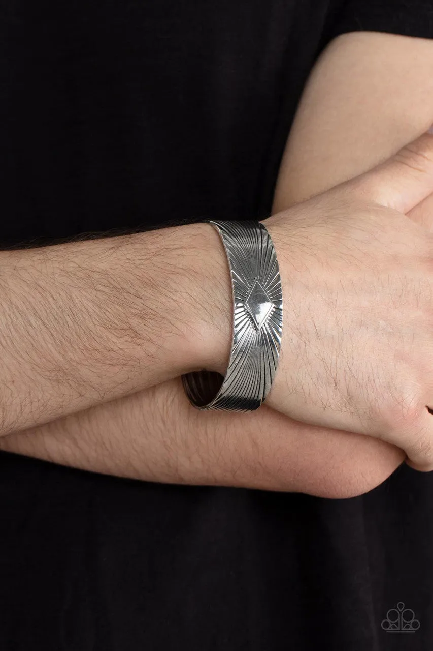 Magnate Mecca - Silver - Diamond Sunburst Paparazzi Men's Cuff Bracelet