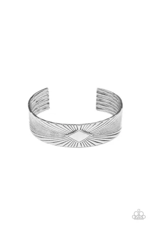 Magnate Mecca - Silver - Diamond Sunburst Paparazzi Men's Cuff Bracelet