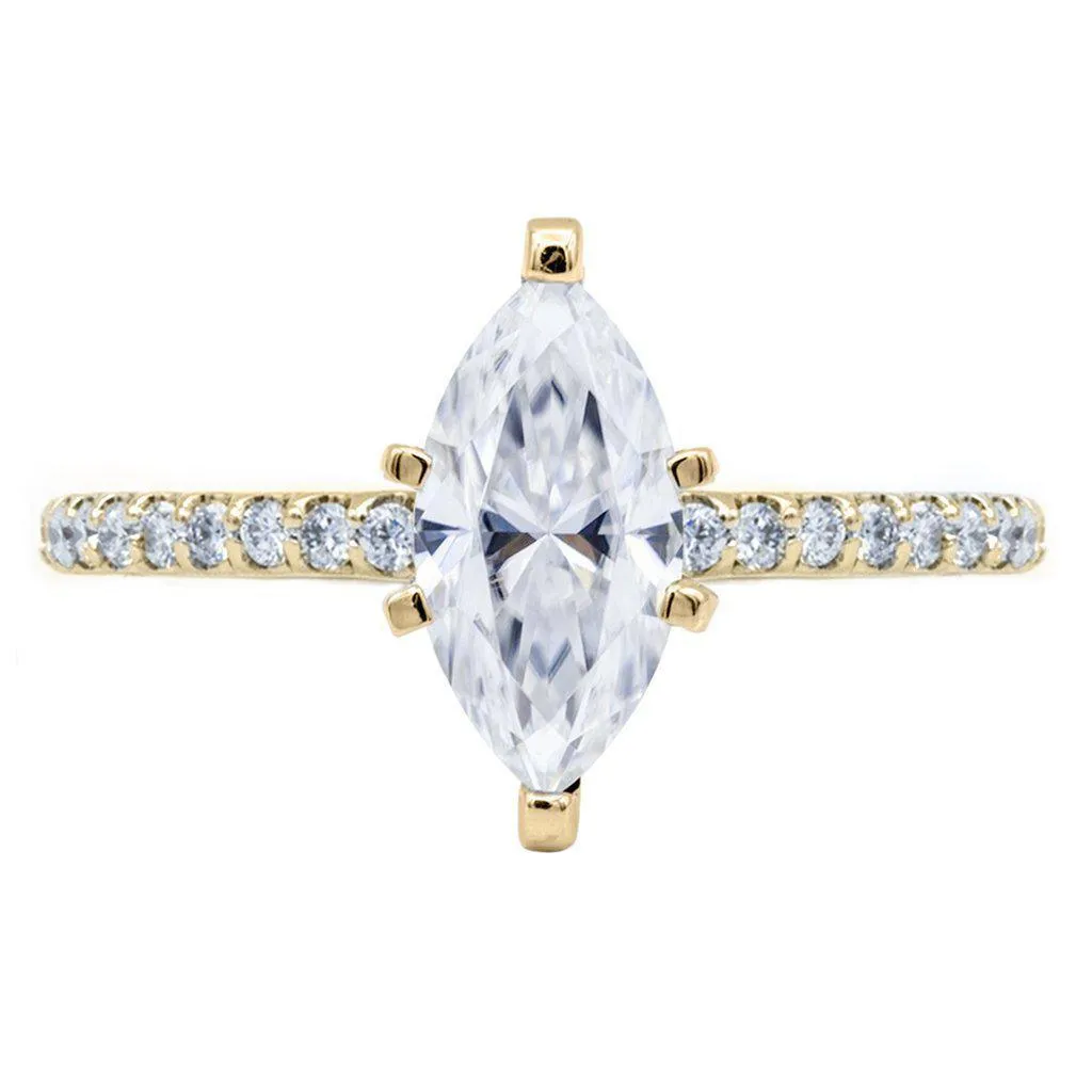 Marquise Moissanite 6 Prongs Diamond Accent Ice Solitaire Ring