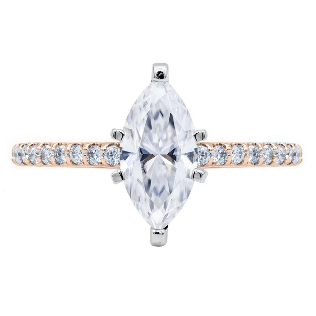 Marquise Moissanite 6 Prongs Diamond Accent Ice Solitaire Ring