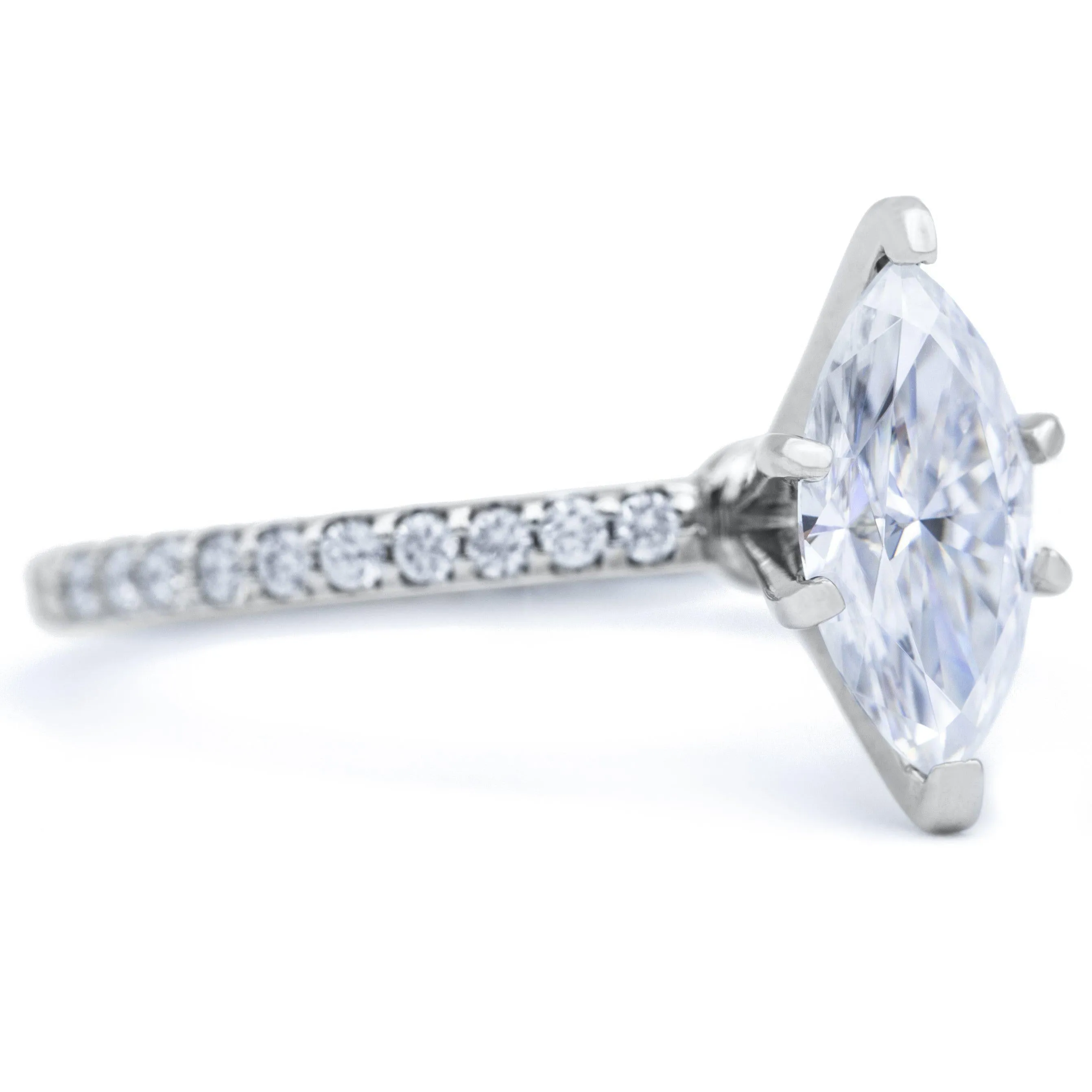 Marquise Moissanite 6 Prongs Diamond Accent Ice Solitaire Ring