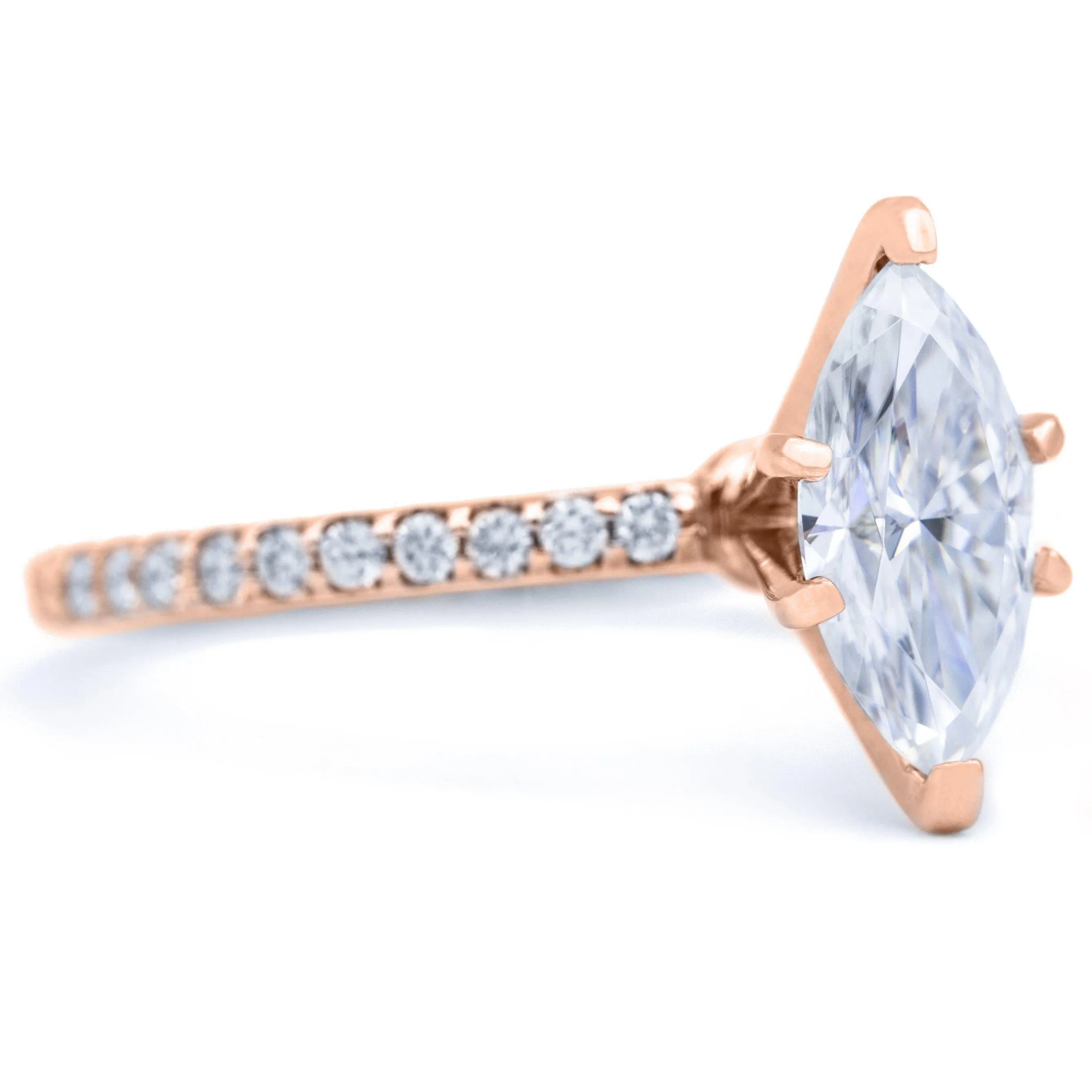 Marquise Moissanite 6 Prongs Diamond Accent Ice Solitaire Ring