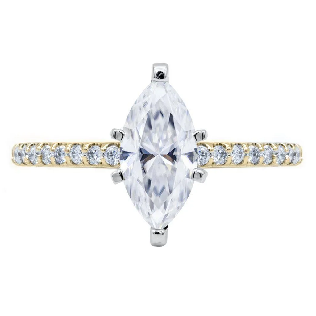 Marquise Moissanite 6 Prongs Diamond Accent Ice Solitaire Ring