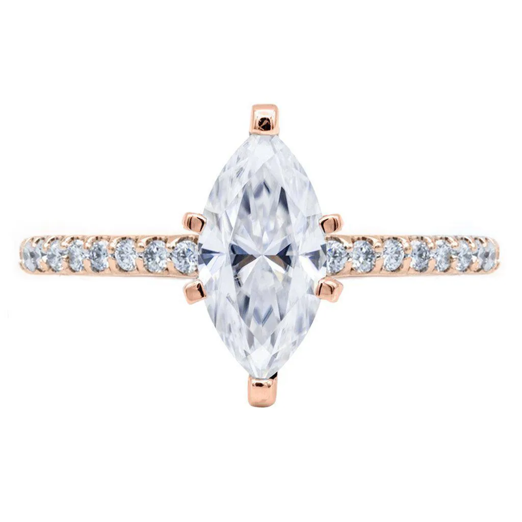 Marquise Moissanite 6 Prongs Diamond Accent Ice Solitaire Ring