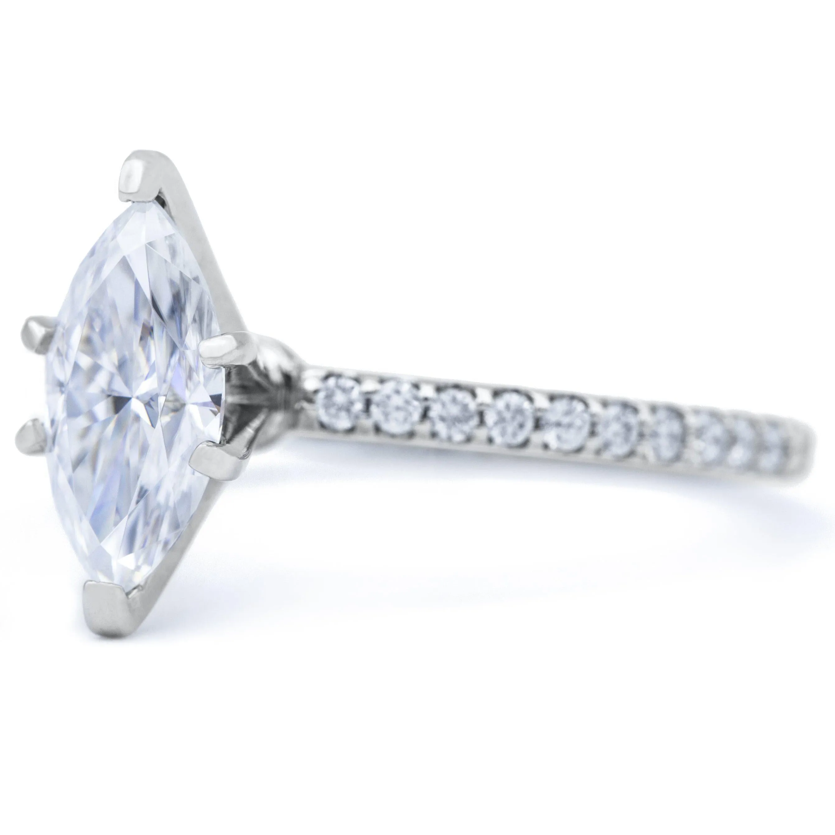Marquise Moissanite 6 Prongs Diamond Accent Ice Solitaire Ring