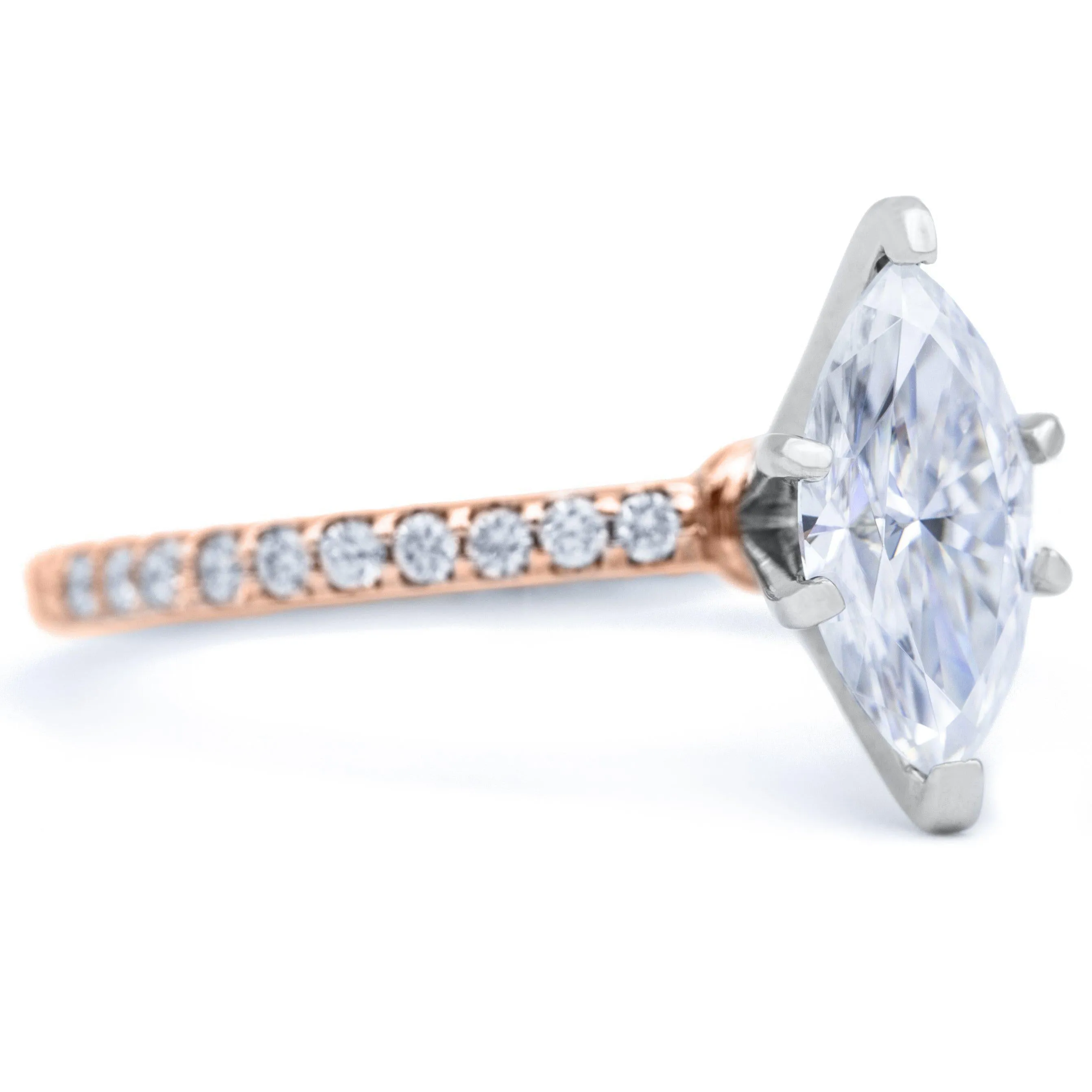 Marquise Moissanite 6 Prongs Diamond Accent Ice Solitaire Ring