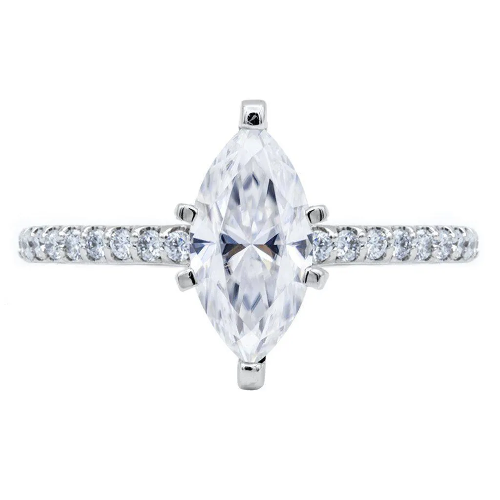 Marquise Moissanite 6 Prongs Diamond Accent Ice Solitaire Ring
