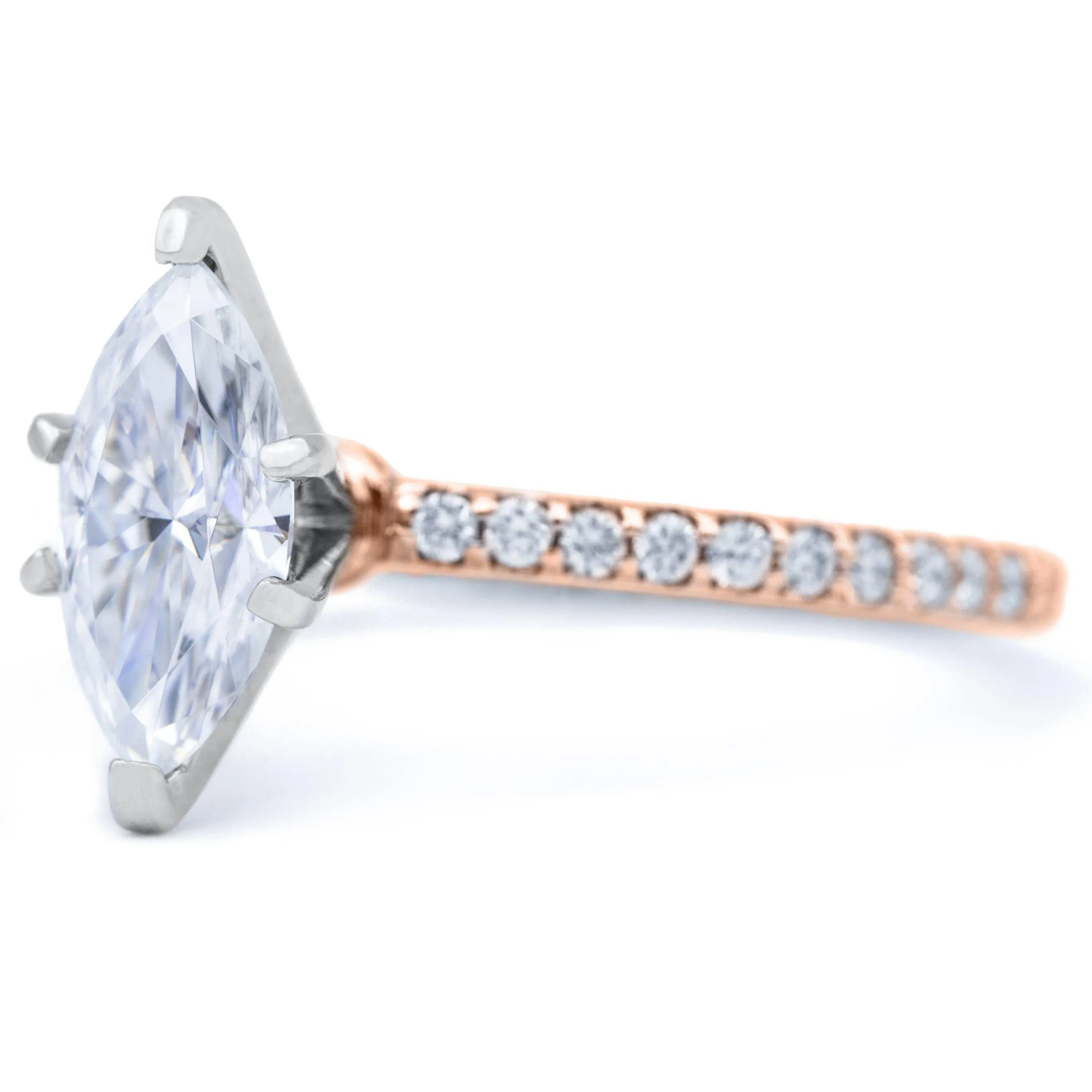 Marquise Moissanite 6 Prongs Diamond Accent Ice Solitaire Ring